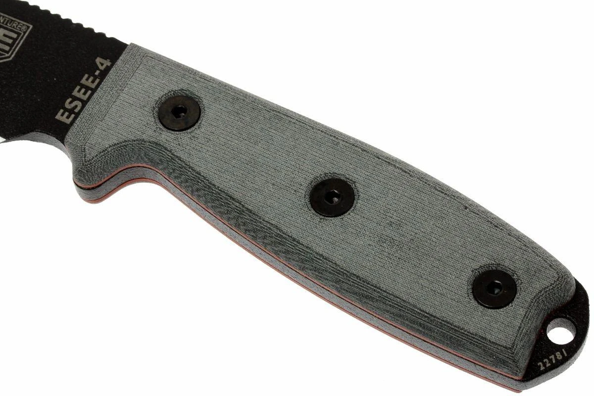 ESEE Model 4 Schwarze Klinge, Grauer Handgriff 4P-KO Survivalmesser Ohne Scheide 3 ESEE Model 4 Schwarze Klinge, Grauer Handgriff 4P-KO Survivalmesser Ohne Scheide – Bild 3