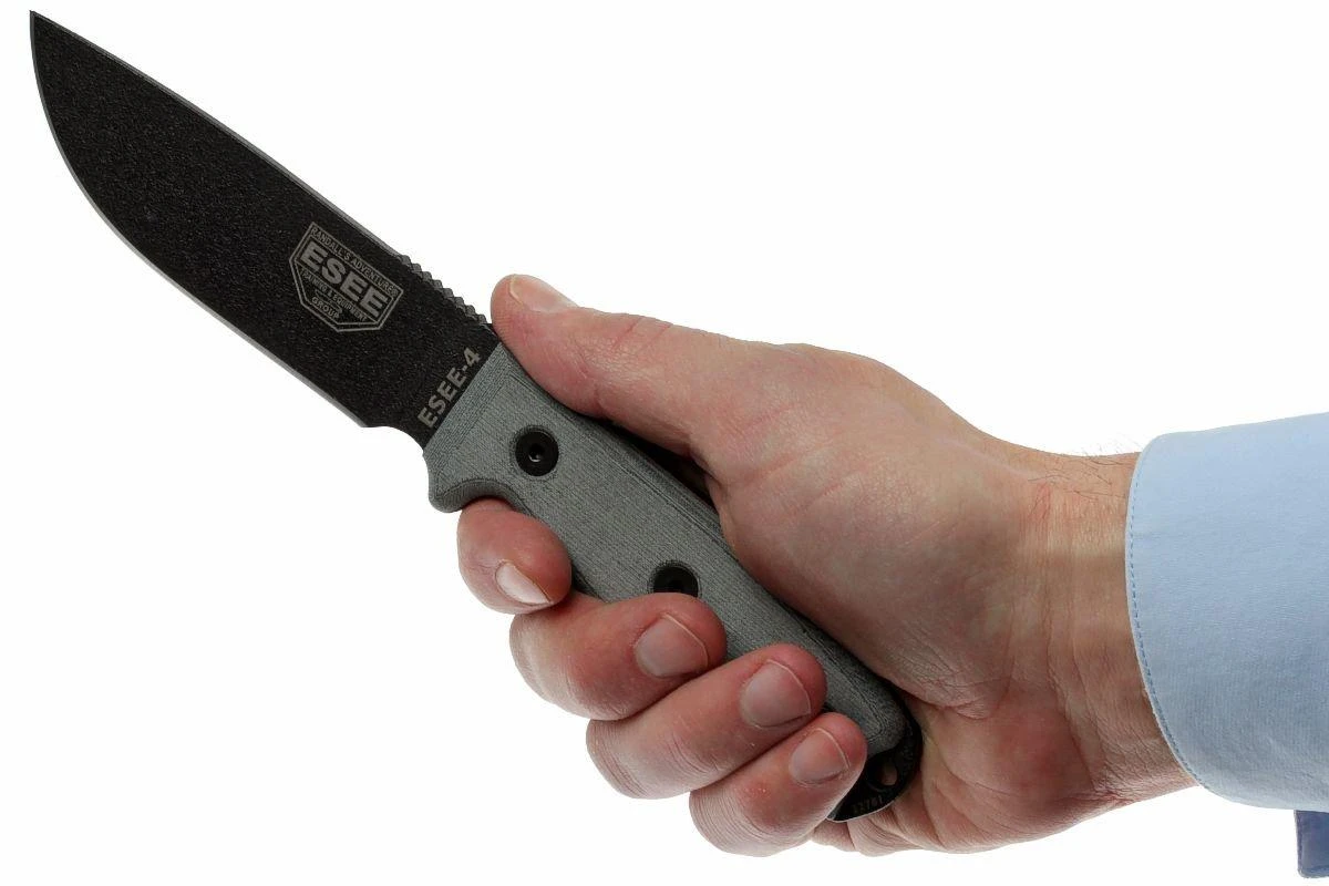 ESEE Model 4 Schwarze Klinge, Grauer Handgriff 4P-KO Survivalmesser Ohne Scheide 6 ESEE Model 4 Schwarze Klinge, Grauer Handgriff 4P-KO Survivalmesser Ohne Scheide – Bild 6