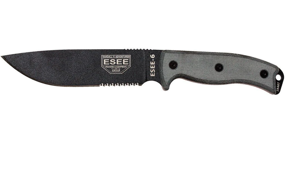 ESEE Model 6 Gezacktes 6S Survivalmesser Inkl. Braune Scheide + Gürtelclip 1 ESEE Model 6 Gezacktes 6S Survivalmesser Inkl. Braune Scheide + Gürtelclip