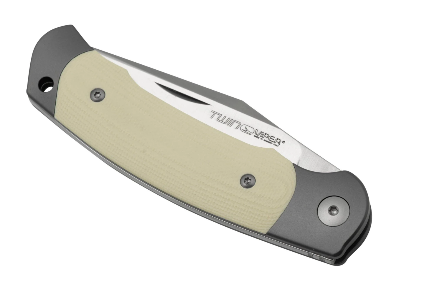 Viper Twin, V6002GI, Satin M390, Ivory G10 Taschenmesser, Fabrizio Silvestrelli Design 6 Viper Twin, V6002GI, Satin M390, Ivory G10 Taschenmesser, Fabrizio Silvestrelli Design – Bild 6